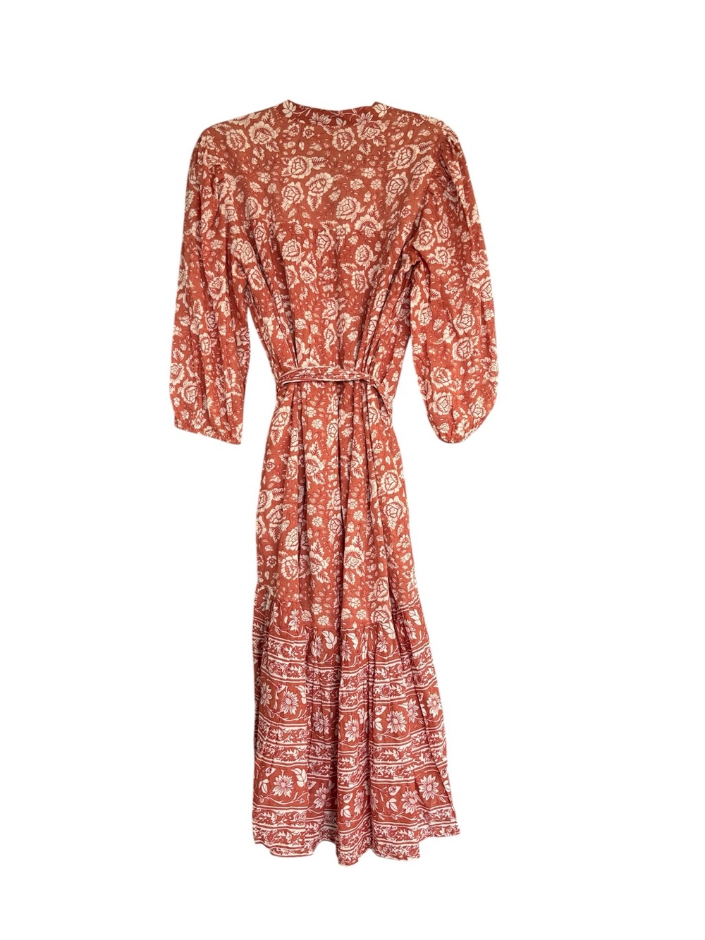 Cleobella Floral Boho Midi Dress Size Small Cotton Tie Waist India - Picture 4 of 7